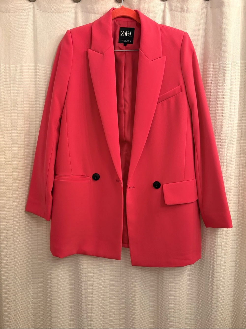 Zara Hot Pink Double-Button Tailored Blazer